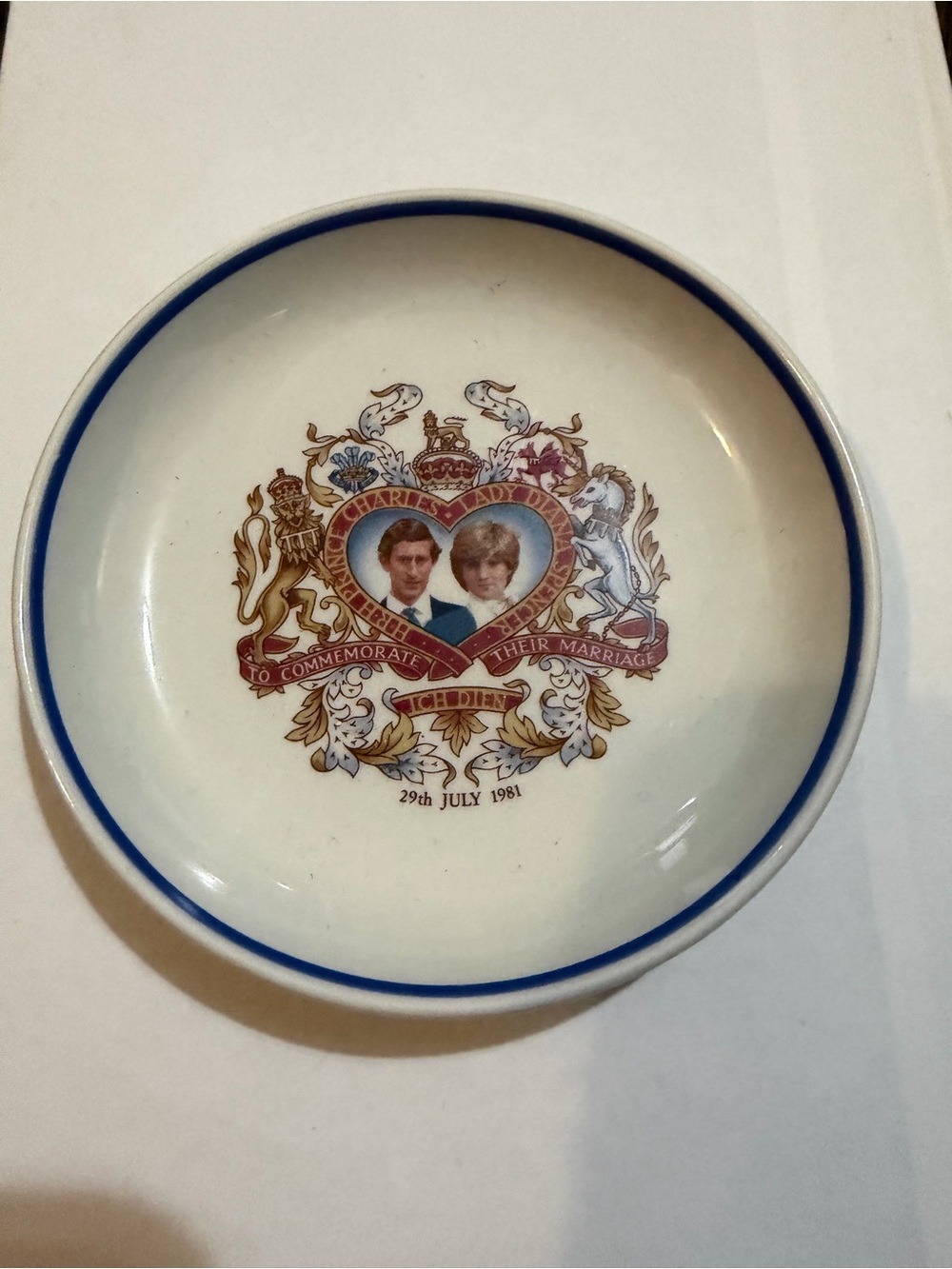 Princess Diana Commemorative Decorative Ceramic Dish - White with Blue Trim